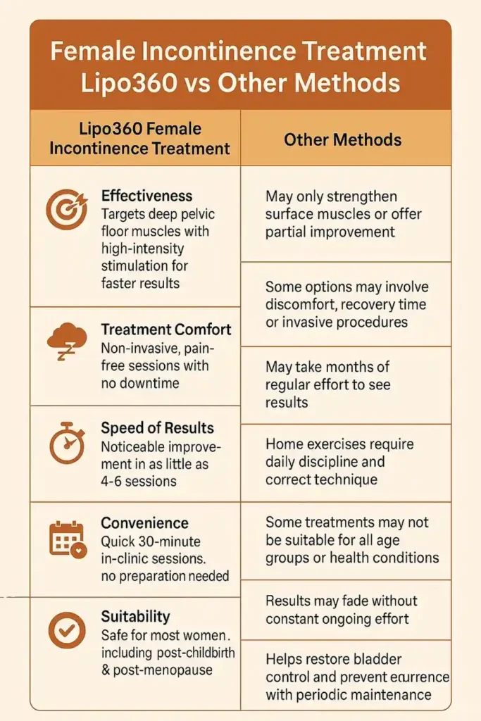 Comprehensive Guide To Female Incontinence Treatment Options 1 Table showing benefits of incontinence treatment Banbury